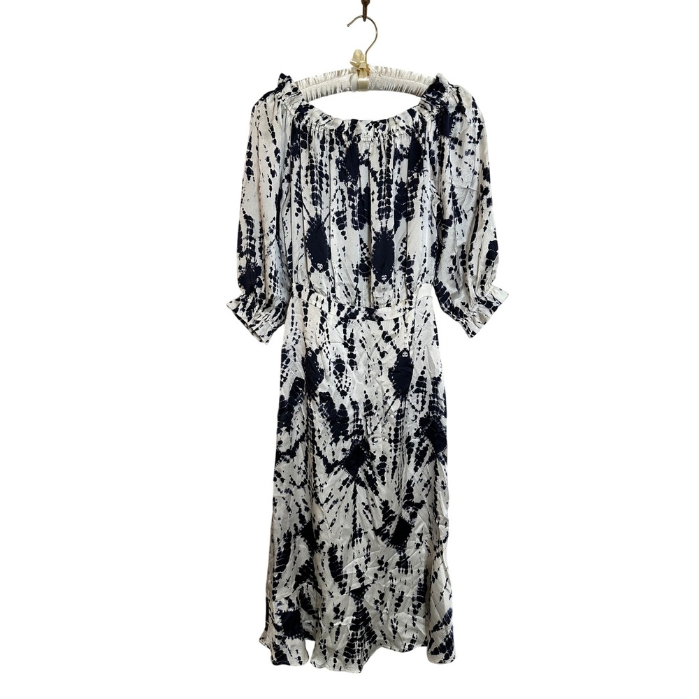 Essentiel Antwerp Silk Midi Dress Size 2 Blue‎ White Tie Dye Wedding Guest Party